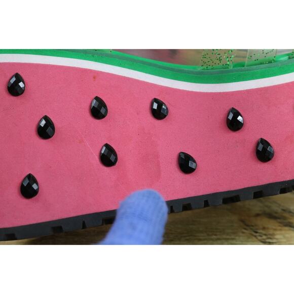 Sugar Thrillz Platform Jelly Shoes 9M WaterMelon Buckle 4.5" Slip Pon Jeweled - Picture 11 of 14